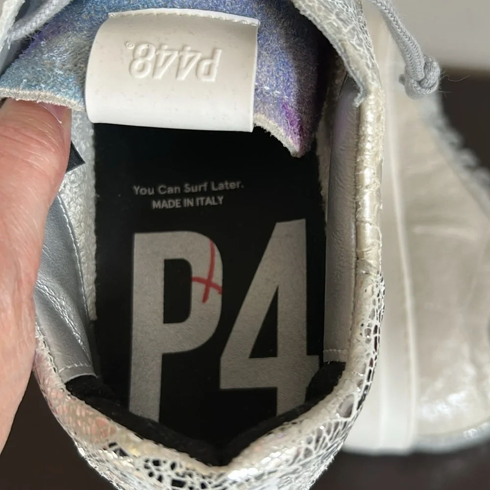 P448 Thea Leather Lifestyle Casual And Fashion Sneakers White Silver Sz 41 US 11